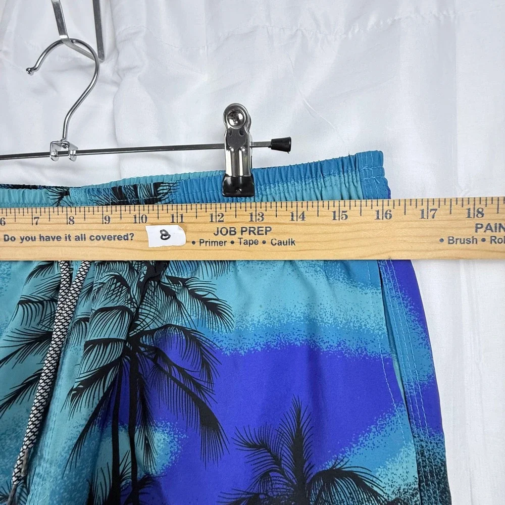 Swim Trunks Mens Large Tropical Sunset Palm Tree Beach Summer Retro